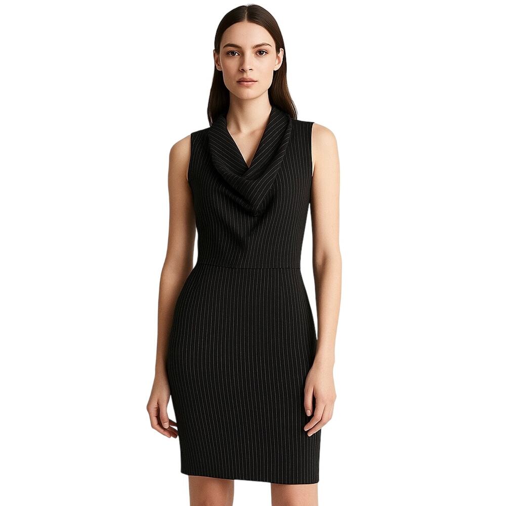 Donna Karan New York Pinstripe Draped Neck Sheath Dress - Size 8